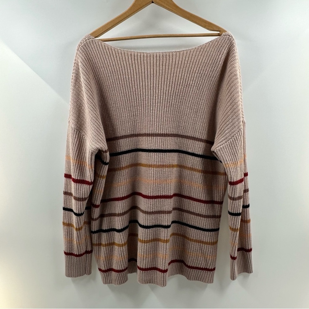 Beige V‑Neck Sweater w/ Black, Brown & Tan Stripes – Size XL - Picture 4 of 5